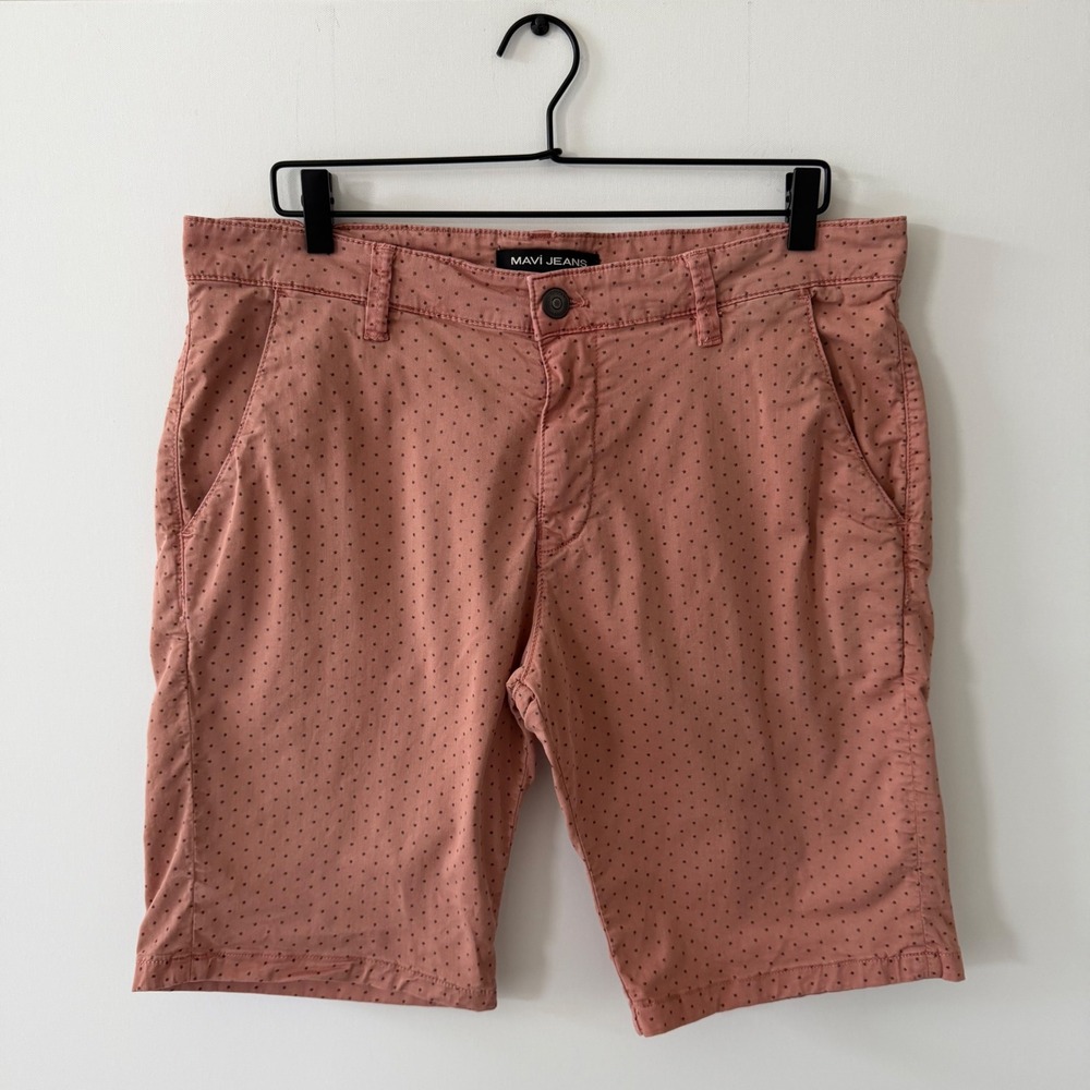 Mavi Jeans Jacob Shorts Mens 34 Salmon Pink Micro Print Chino